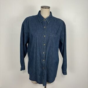 VTG MOUNTAIN LAKE Womens XL Button Denim Blue Jean Long Sleeve Shirt Shacket
